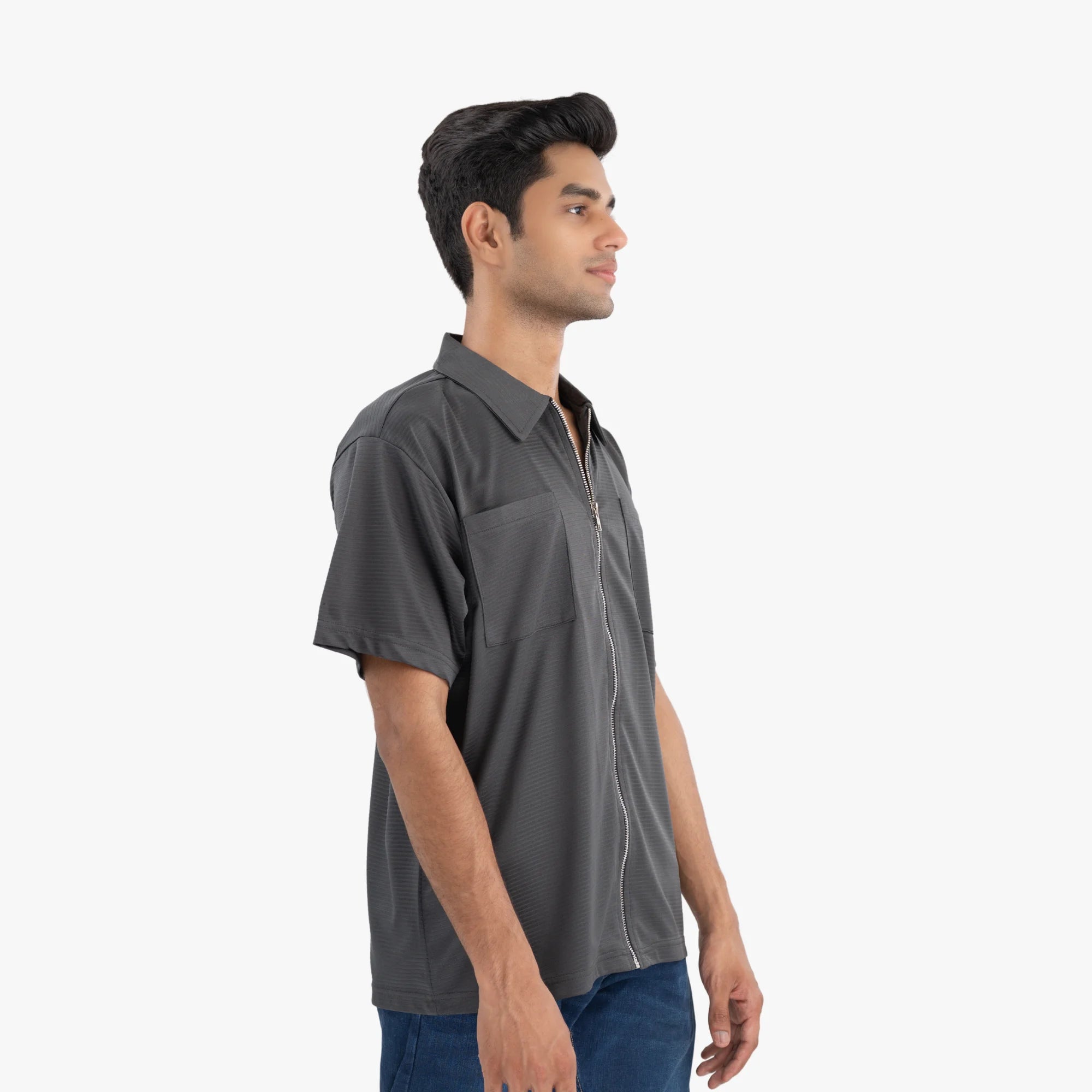 AG-00021 (UNISEX) Charcoal Zipper Shirt