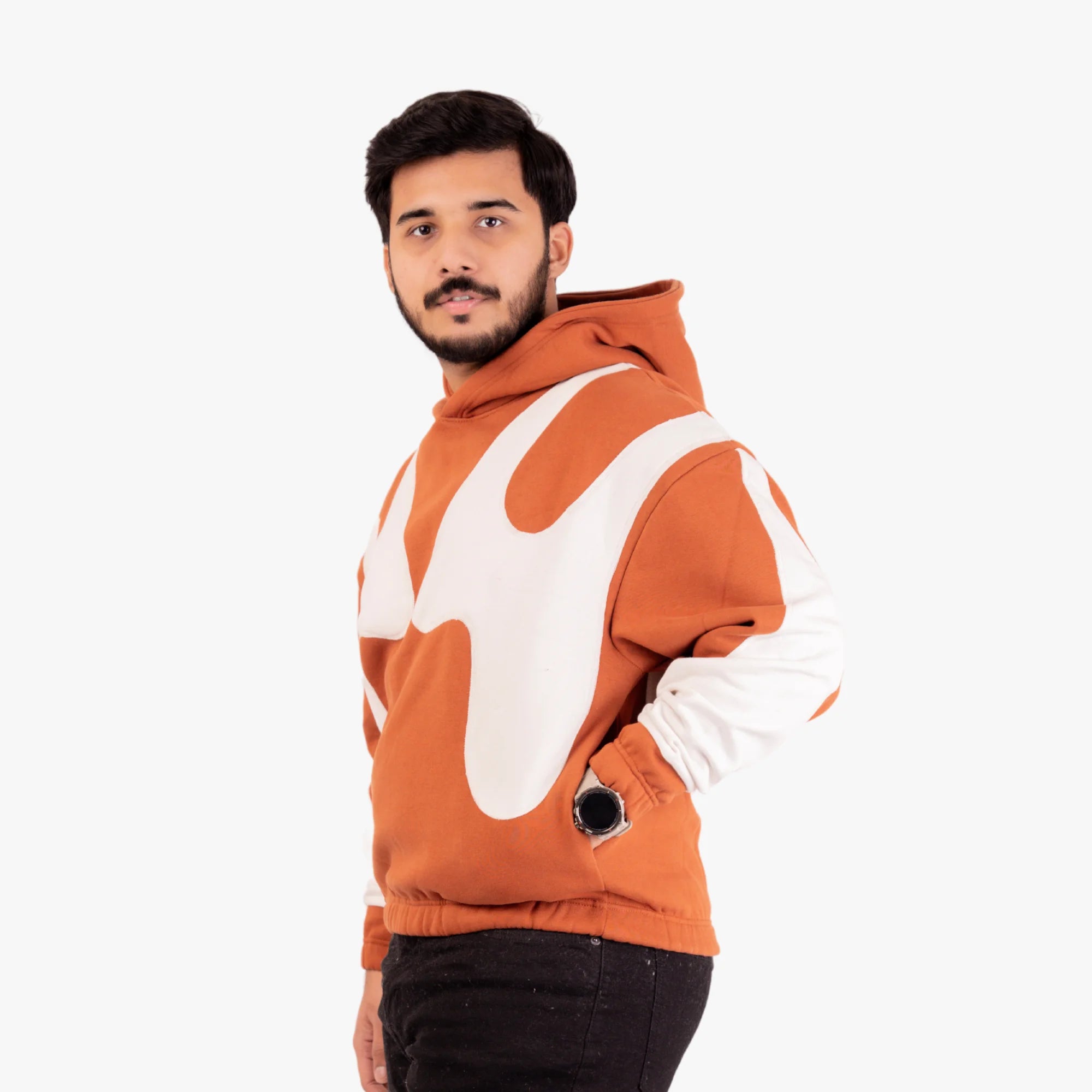 Retro Abstract Hoodie - Unique Streetwear Style in Rust Orange