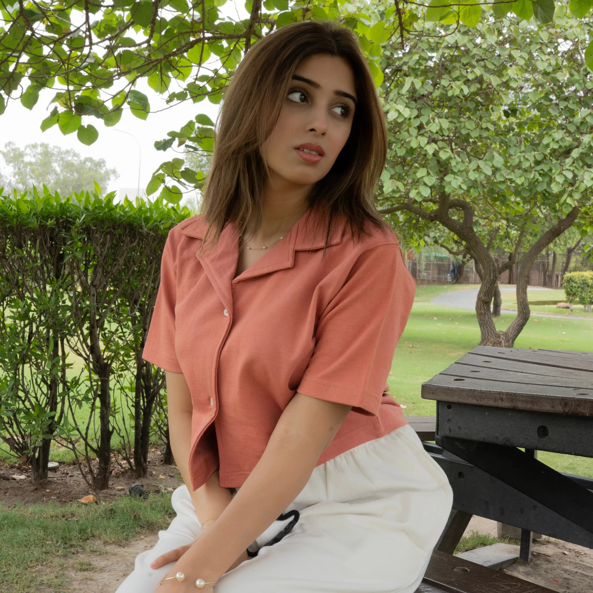 Sandy orange Button Down | Top